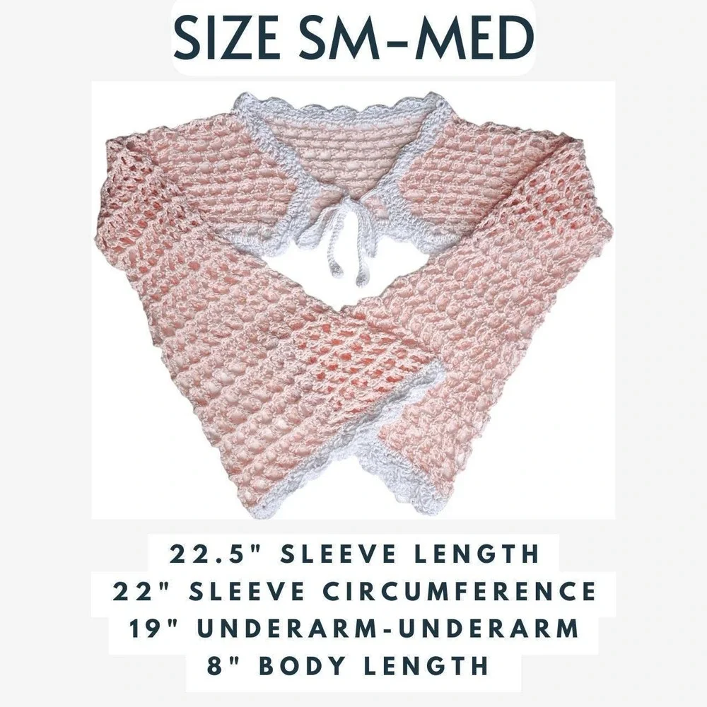 Handmade‎ Crochet Bell Sleeve Front Tie Summer Cardigan, Festival Bohemian Shrug